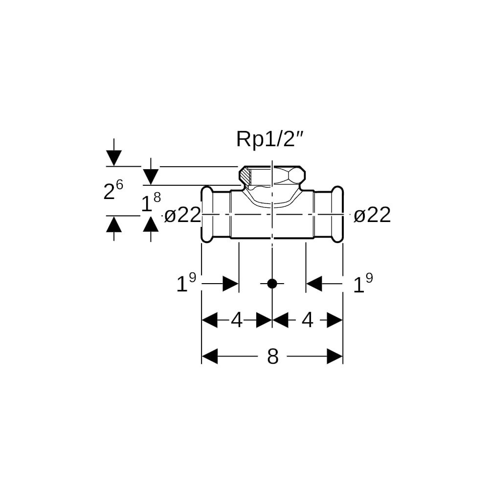 Geberit Mapress Kupfer T-Stück mit Innengewinde Gas CW602N, d 22mm, Rp 1/2″, d1 22mm... GEBERIT-34740 4024723347408 (Abb. 5)