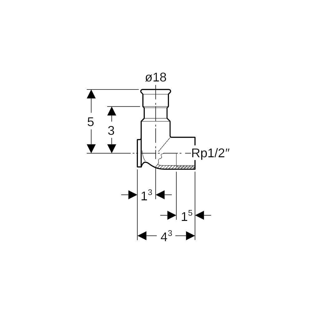 Geberit Mapress Edelstahl Anschlusswinkel 90 Grad, Gas, d 18mm, Rp 1/2", L1 4,3cm... GEBERIT-34137 4024723341376 (Abb. 5)