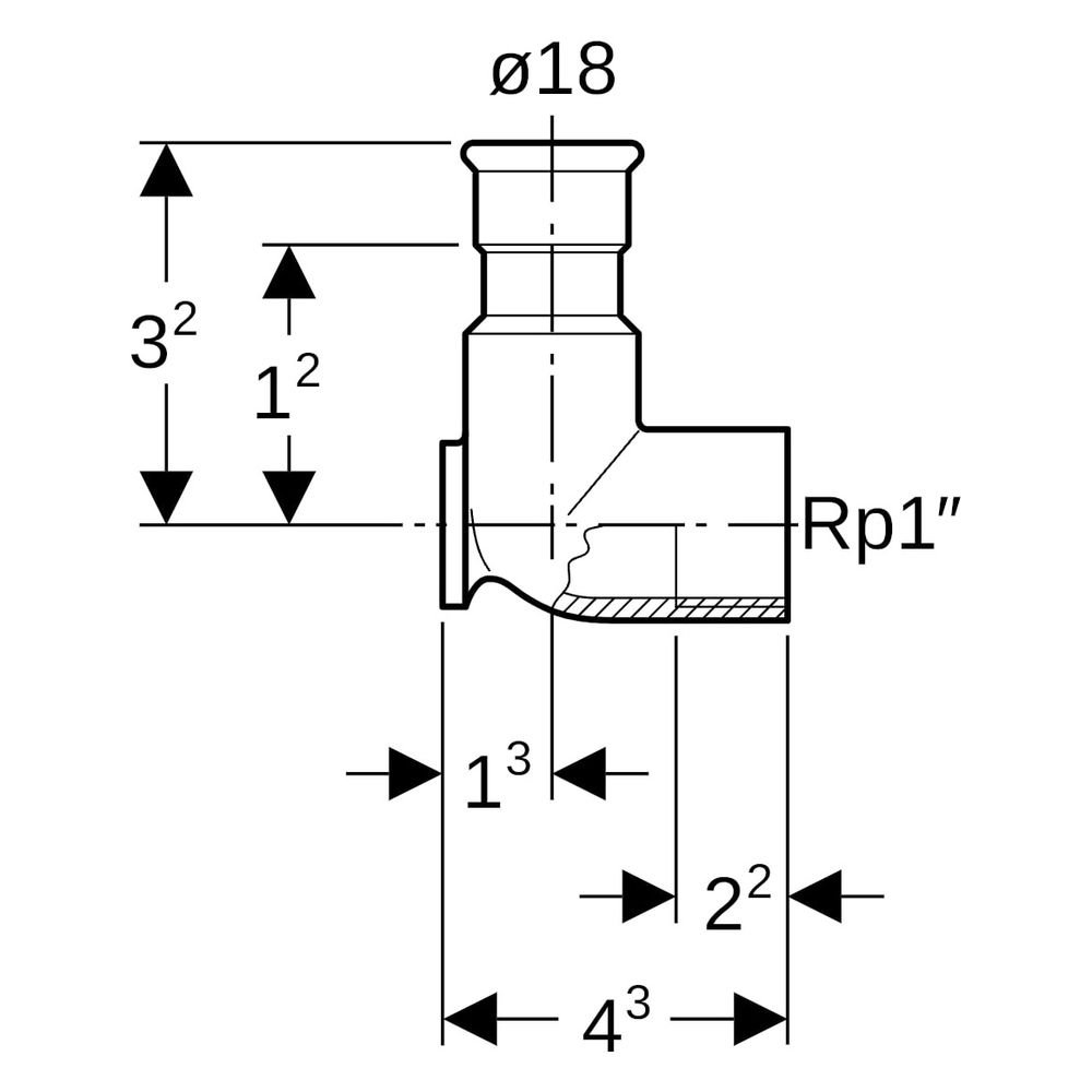 Geberit Mapress Kupfer Anschlusswinkel 90 Grad Gas CW602N, D 18mm, Rp 1/2", L1 4,3cm... GEBERIT-34732 4024723347323 (Abb. 7)