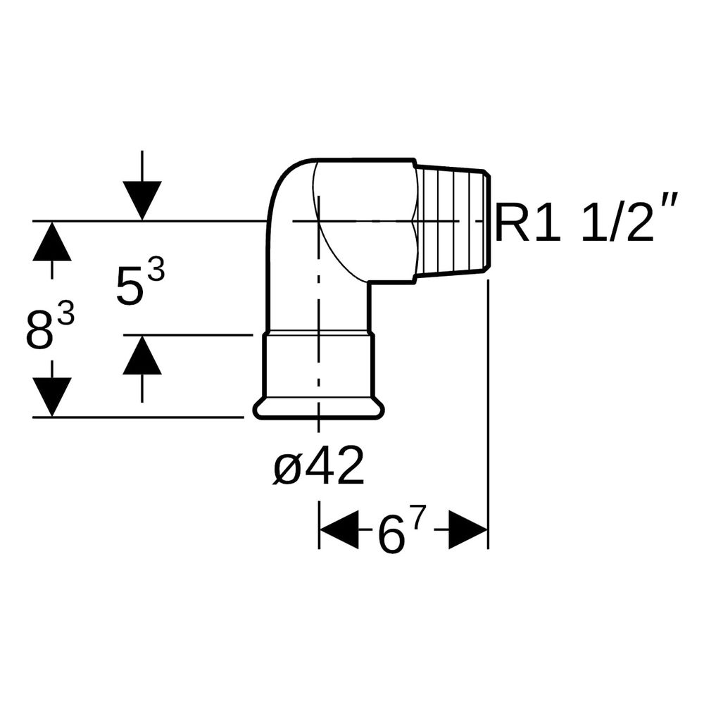 Geberit Mapress Edelstahl Übergangswinkel 90 Grad mit Außengewinde D 42mm, R 1 1/2"... GEBERIT-33838 4024723338383 (Abb. 7)
