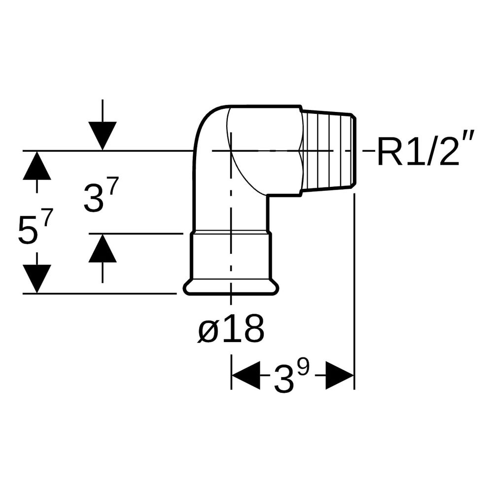 Geberit Mapress Edelstahl Übergangswinkel 90 Grad mit Außengewinde, Gas, D 18mm, R 1/2"... GEBERIT-34150 4024723341505 (Abb. 7)