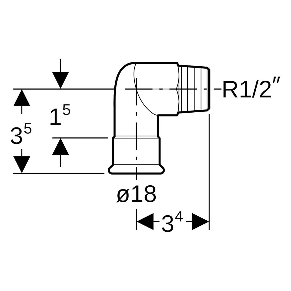 Geberit Mapress Kupfer Übergangswinkel 90 Grad mit Außengewinde Gas CW602N, D 18mm, R 1/... GEBERIT-34729 4024723347293 (Abb. 7)