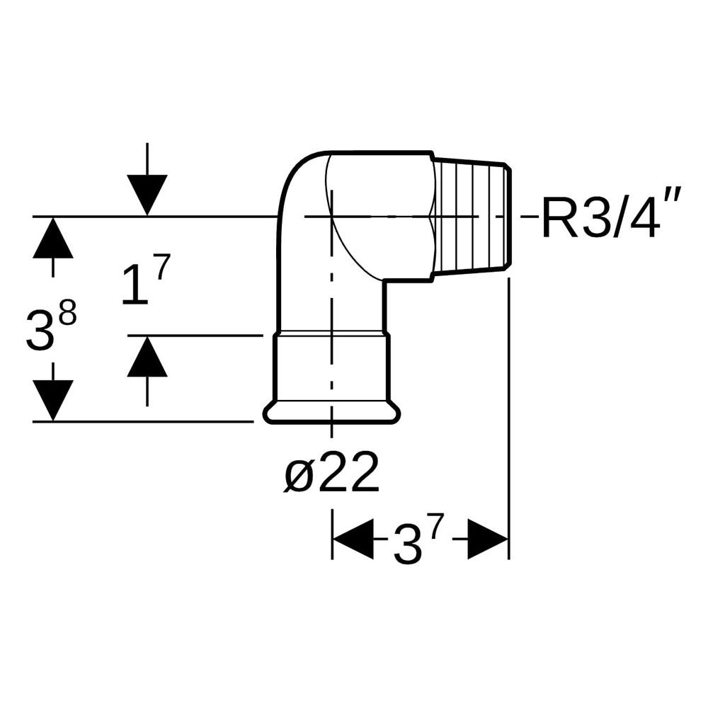 Geberit Mapress Kupfer Übergangswinkel 90 Grad mit Außengewinde Gas CW602N, D 22mm, R 3/... GEBERIT-34730 4024723347309 (Abb. 7)