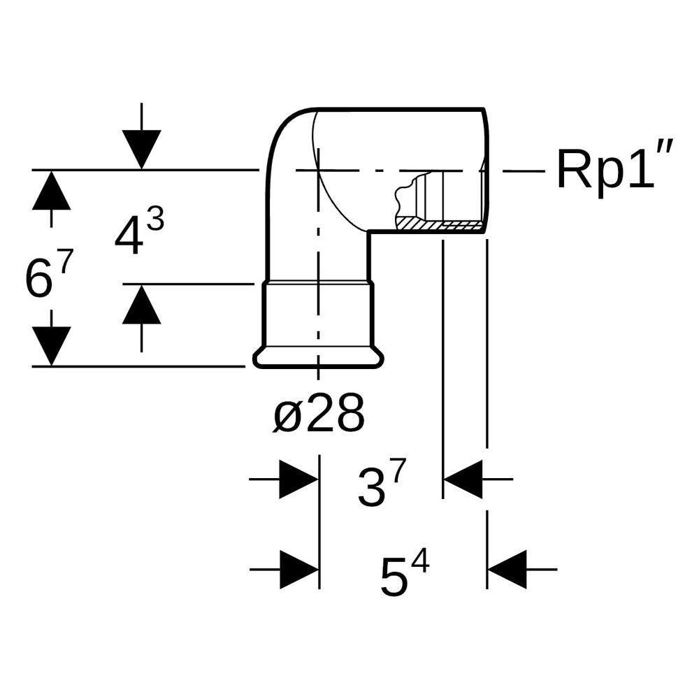 Geberit Mapress Edelstahl Übergangswinkel 90 Grad mit Innengewinde D 28mm, Rp 1", L1 5,4... GEBERIT-33806 4024723338062 (Abb. 7)