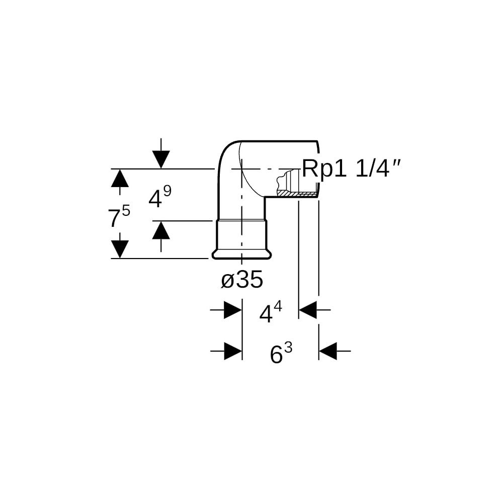 Geberit Mapress Edelstahl Übergangswinkel 90 Grad mit Innengewinde d 35mm, Rp 1 1/4″, L1... GEBERIT-33807 4024723338079 (Abb. 5)
