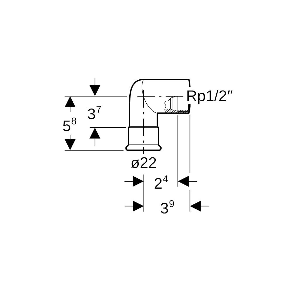 Geberit Mapress Edelstahl Übergangswinkel 90 Grad mit Innengewinde d 22mm, Rp 1/2″, L1 3... GEBERIT-33808 4025410706560 (Abb. 4)