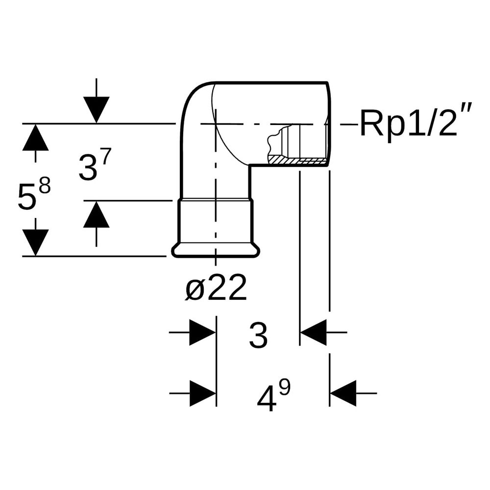 Geberit Mapress Edelstahl Übergangswinkel 90 Grad mit Innengewinde D 22mm, Rp 1/2", L1 4... GEBERIT-33810 4025410123275 (Abb. 5)