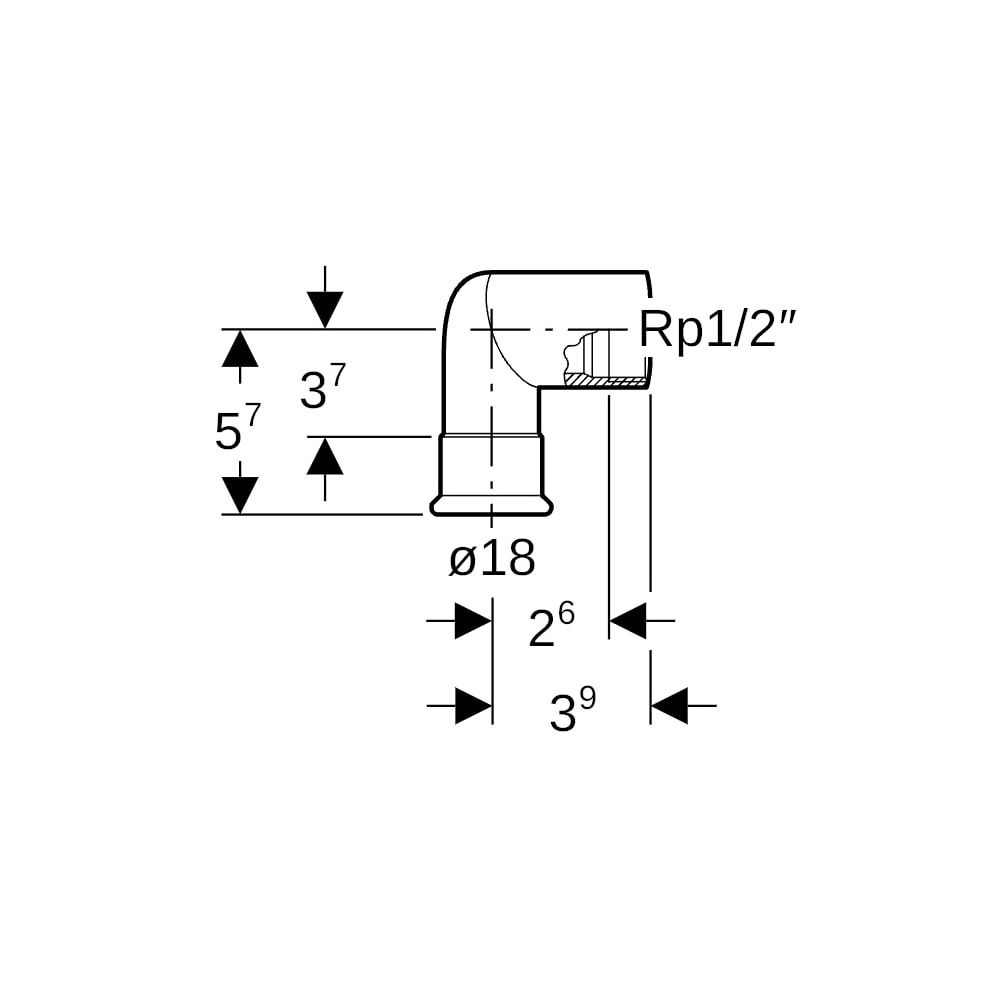 Geberit Mapress Edelstahl Übergangswinkel 90 Grad mit Innengewinde, Gas, d 18mm, Rp 1/2"... GEBERIT-34145 4024723341451 (Abb. 5)
