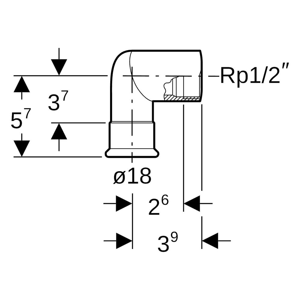Geberit Mapress Edelstahl Übergangswinkel 90 Grad mit Innengewinde, Gas, D 18mm, Rp 1/2"... GEBERIT-34145 4024723341451 (Abb. 7)