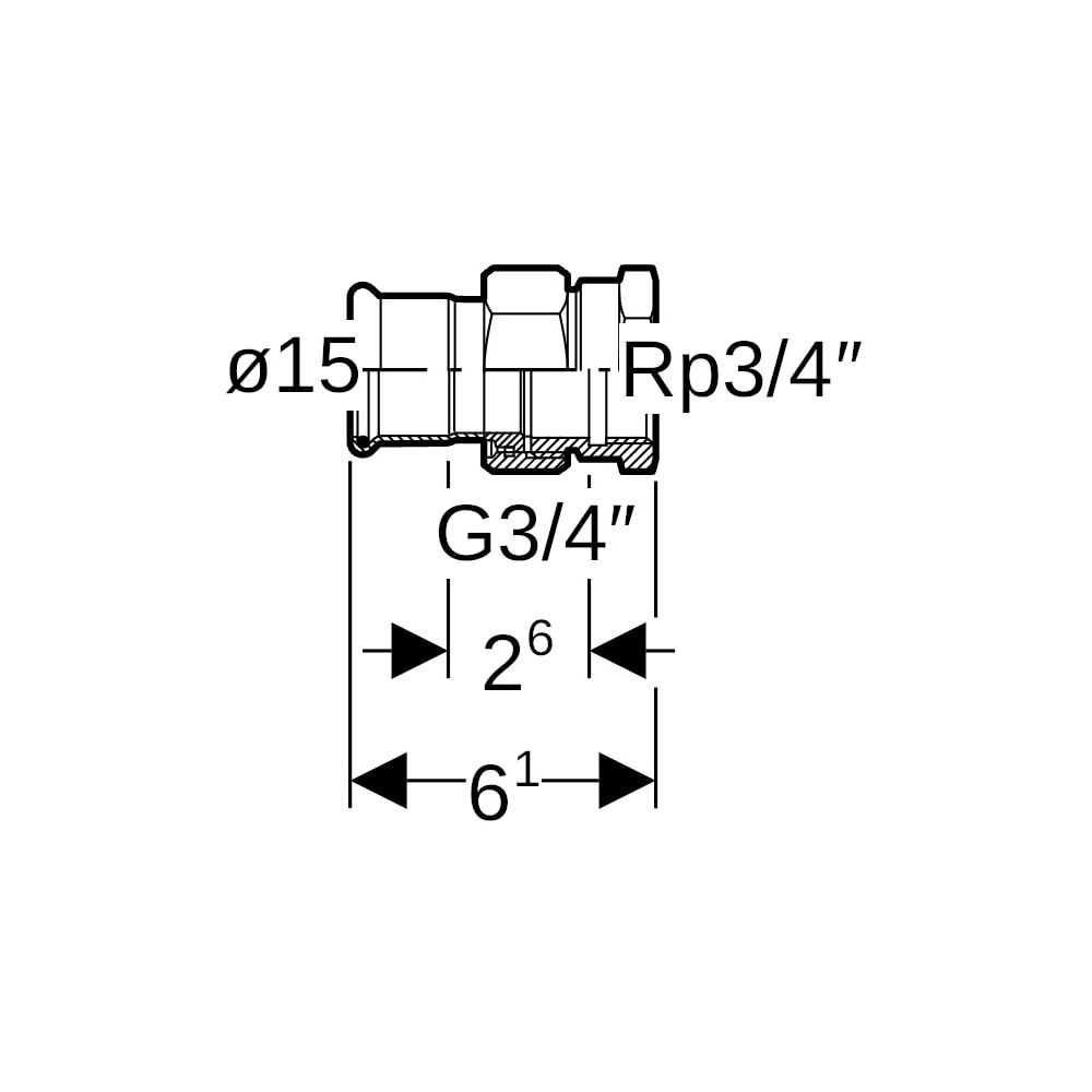 Geberit Mapress Edelstahl Übergangsverschraubung mit Innengewinde d 15mm, Rp 3/4″... GEBERIT-35301 4024723353010 (Abb. 5)