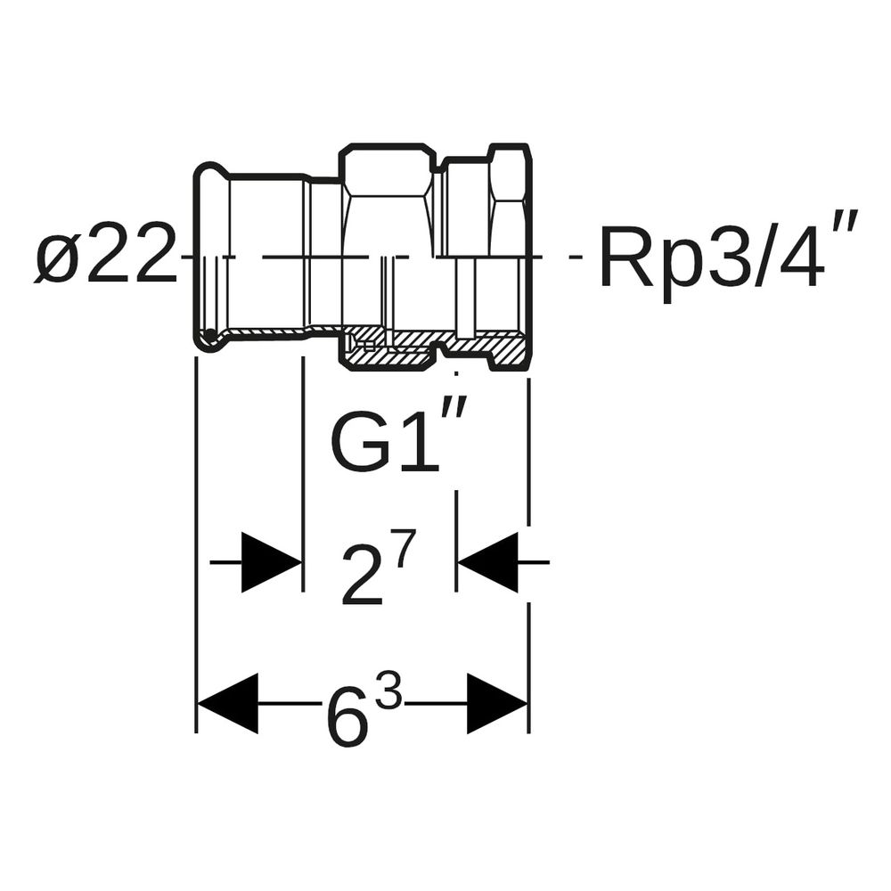 Geberit Mapress Edelstahl Übergangsverschraubung mit Innengewinde D 22mm, Rp 3/4"... GEBERIT-35304 4024723353041 (Abb. 7)