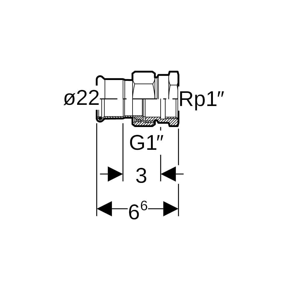 Geberit Mapress C-Stahl Übergangsverschraubung mit Innengewinde d 22mm, Rp 1″... GEBERIT-25305 4024723253051 (Abb. 5)