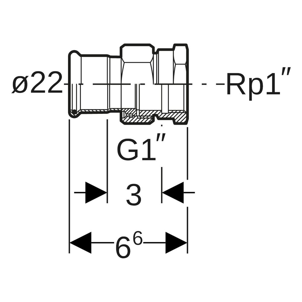 Geberit Mapress C-Stahl Übergangsverschraubung mit Innengewinde D 22mm, Rp 1"... GEBERIT-25305 4024723253051 (Abb. 7)