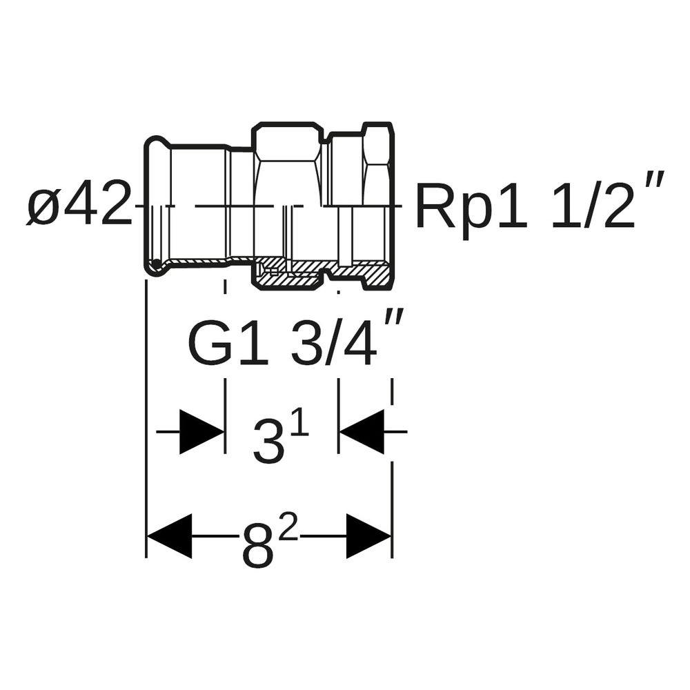 Geberit Mapress C-Stahl Übergangsverschraubung mit Innengewinde D 42mm, Rp 1 1/2"... GEBERIT-25308 4024723253082 (Abb. 7)