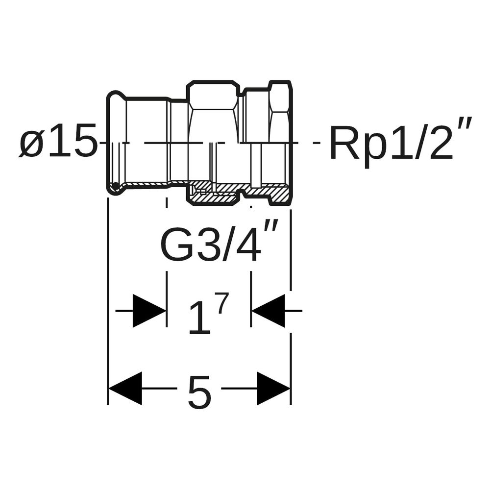 Geberit Mapress Kupfer Übergangsverschraubung mit Innengewinde, D 15mm, Rp 1/2", Rotguss... GEBERIT-65482 4024723654827 (Abb. 7)