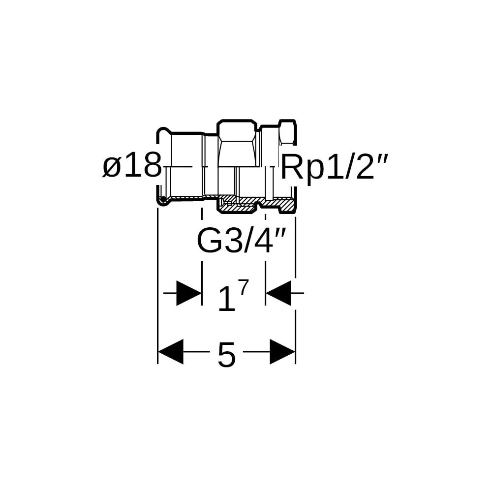 Geberit Mapress Kupfer Übergangsverschraubung mit Innengewinde, d 18mm, Rp 1/2″, Rotguss... GEBERIT-65483 4024723654834 (Abb. 5)