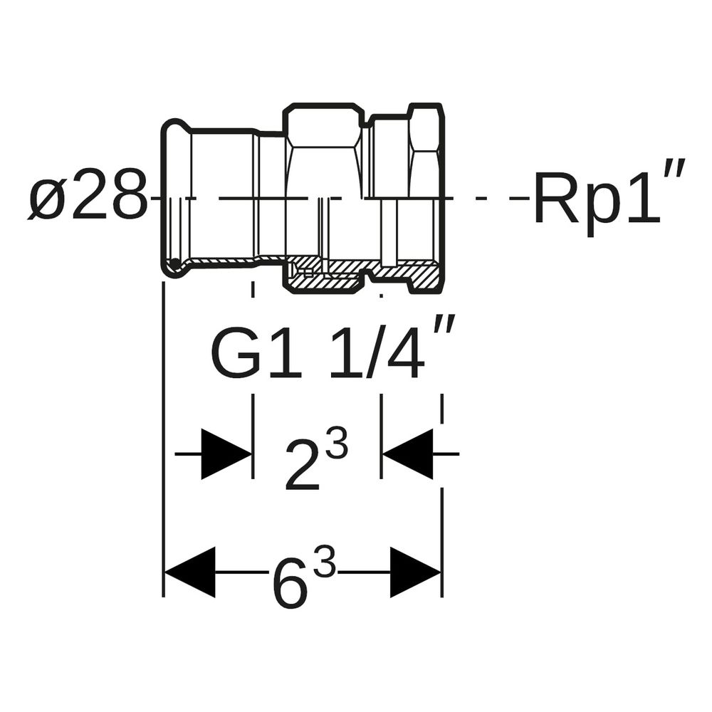 Geberit Mapress Kupfer Übergangsverschraubung mit Innengewinde, D 28mm, Rp 1", Rotguss b... GEBERIT-65485 4024723654858 (Abb. 7)