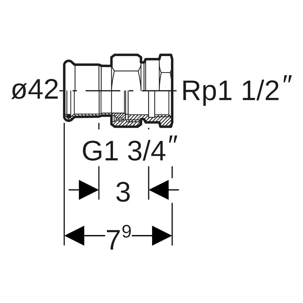 Geberit Mapress Kupfer Übergangsverschraubung mit Innengewinde, D 42mm, Rp 1 1/2", Rotgu... GEBERIT-65487 4024723654872 (Abb. 7)