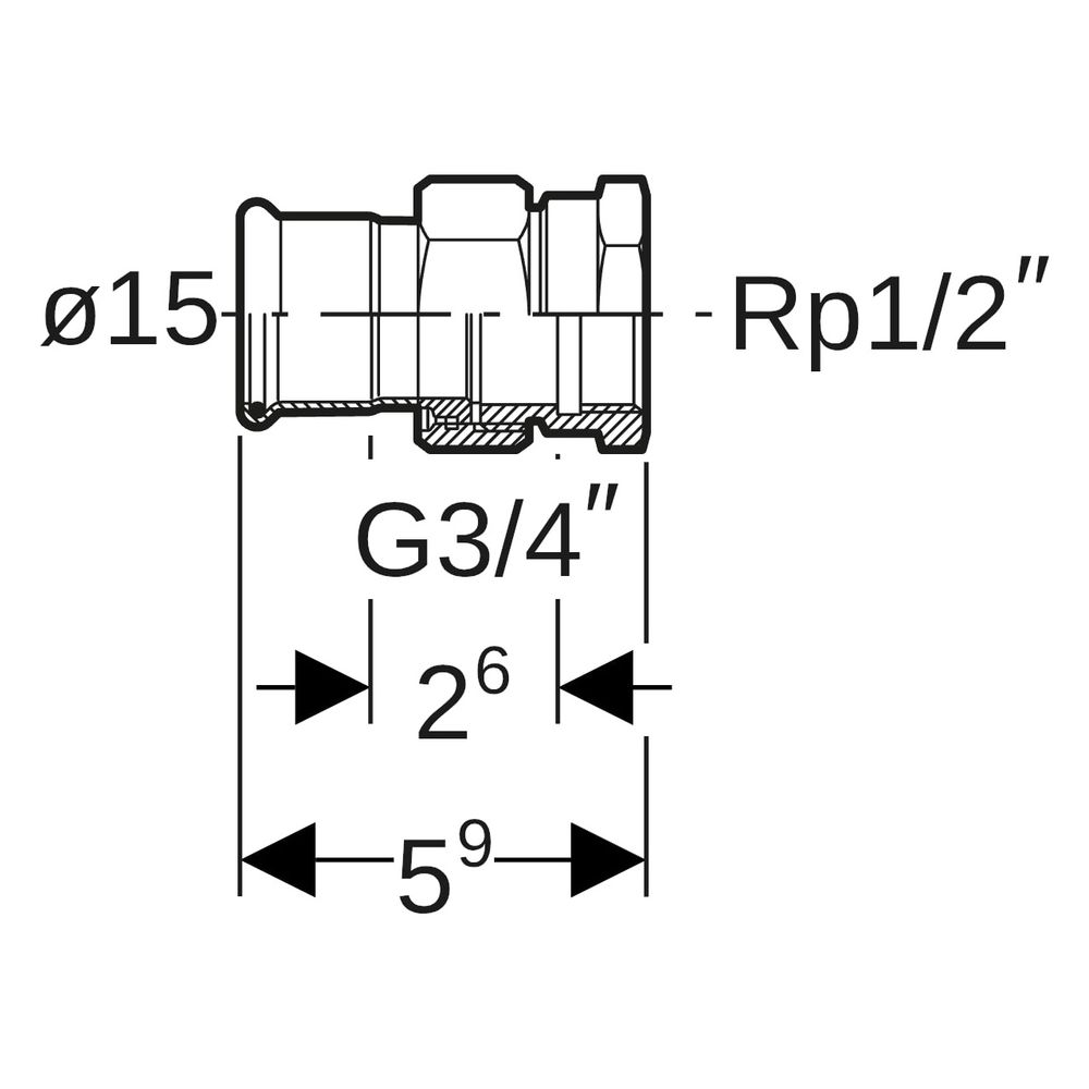 Geberit Mapress Therm Übergangsverschraubung mit Innengewinde D 15mm, Rp 1/2"... GEBERIT-45300 4064746040566 (Abb. 6)