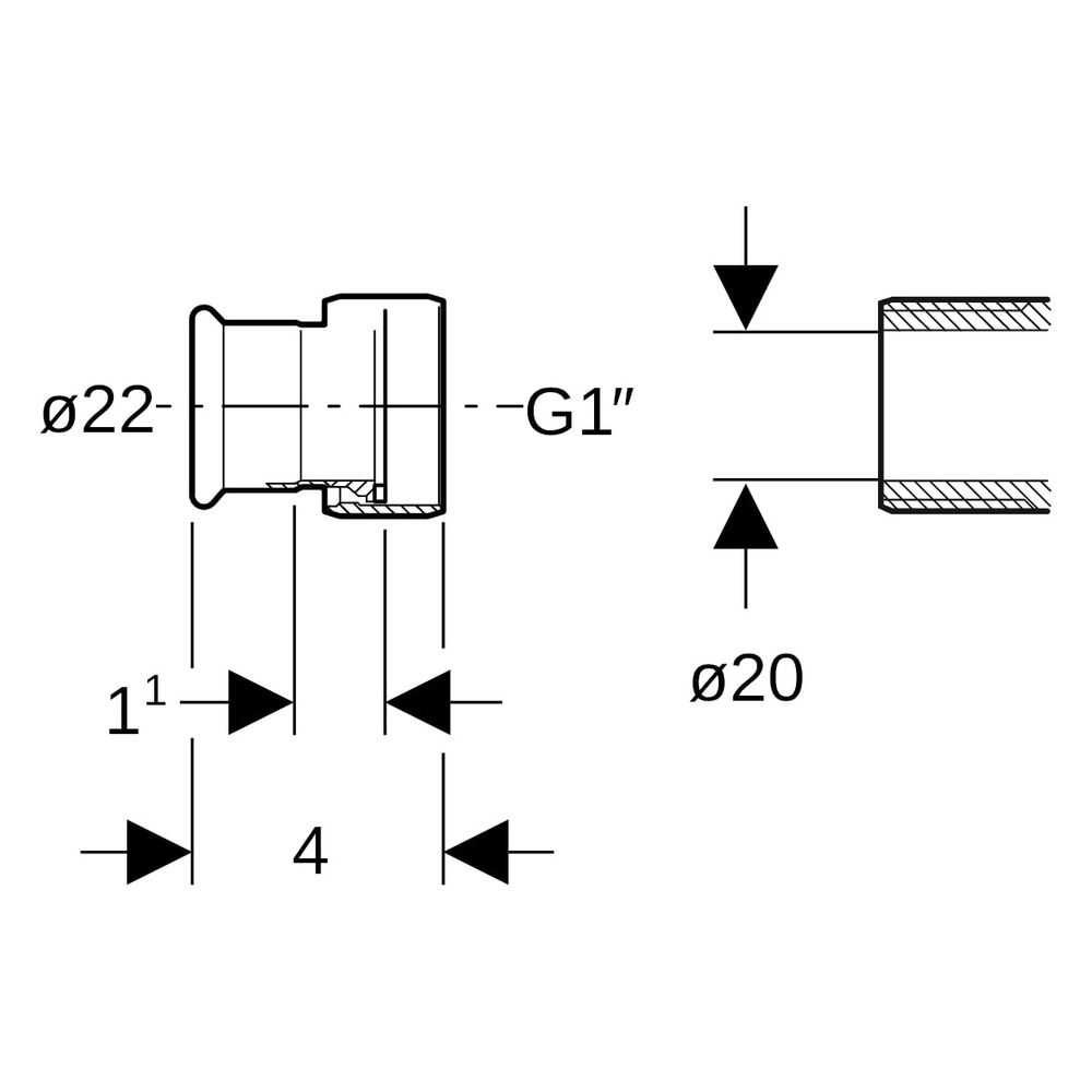 Geberit Mapress Edelstahl Übergang mit Überwurfmutter D 22mm, ID 20mm, G 1"... GEBERIT-35034 4024723350347 (Abb. 7)