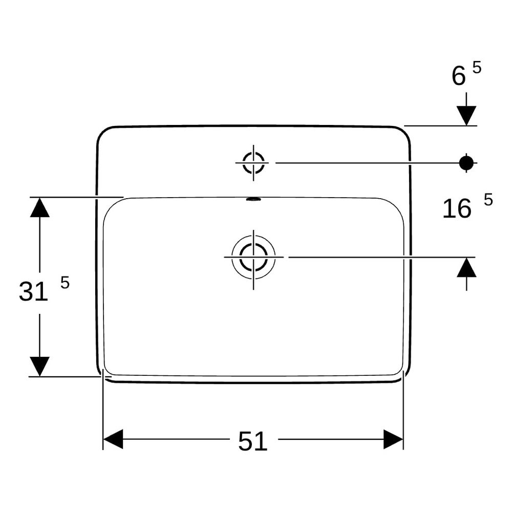 Geberit VariForm Einbauwaschtisch rechteckig, Hahnlochbank, B 55cm T 45cm Hahnloch ... GEBERIT-500741012 4025416780540 (Abb. 10)