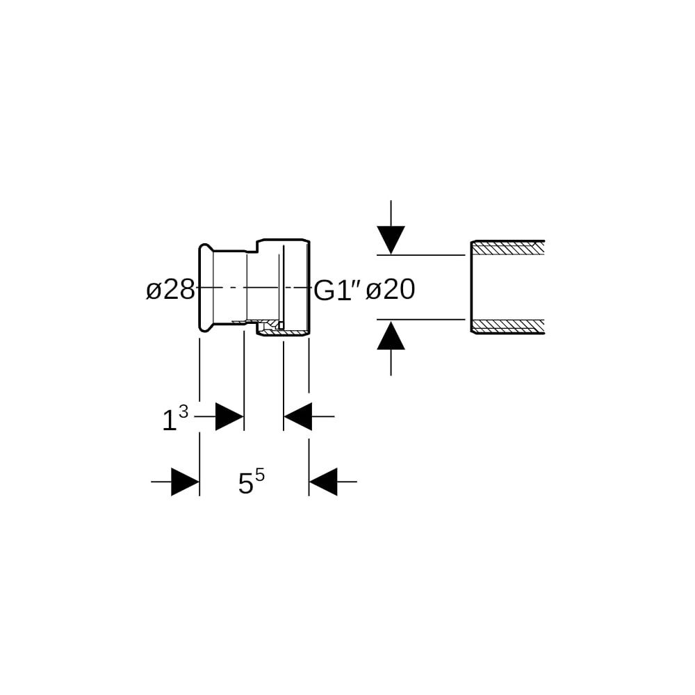 Geberit Mapress Kupfer Übergang mit Überwurfmutter, d 28mm, di 20mm, G 1", Rotguss bleif... GEBERIT-65046 4024723650461 (Abb. 5)