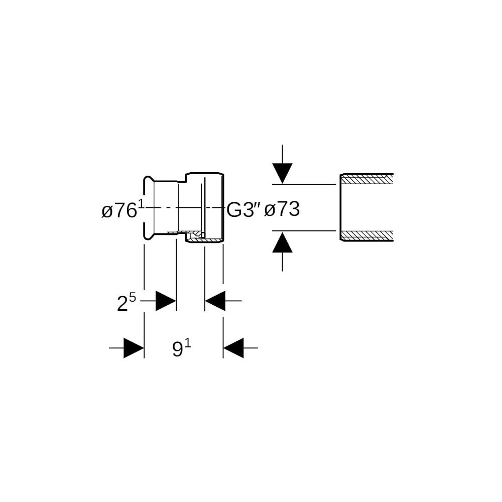 Geberit Mapress Kupfer Übergang mit Überwurfmutter, d 76,1mm, di 73mm, G 3″, Rotguss ble... GEBERIT-65090 4024723650904 (Abb. 5)