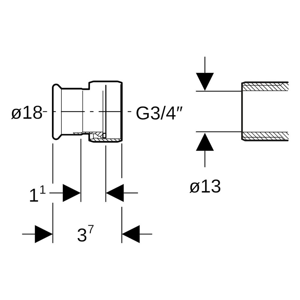 Geberit Mapress Therm Übergang mit Überwurfmutter D 18mm, ID 13mm, G 3/4"... GEBERIT-45033 4025410097460 (Abb. 6)