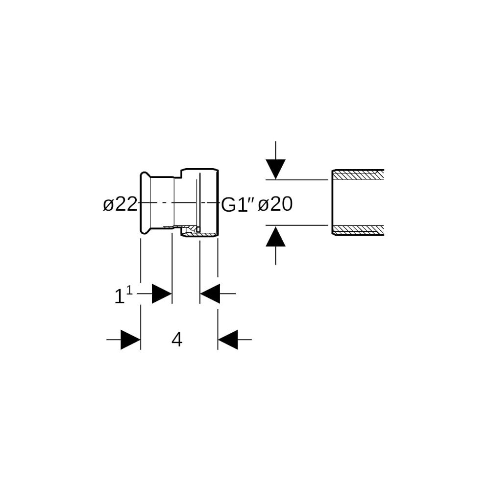 Geberit Mapress Therm Übergang mit Überwurfmutter d 22mm, di 20mm, G 1″... GEBERIT-45041 4025410097538 (Abb. 4)