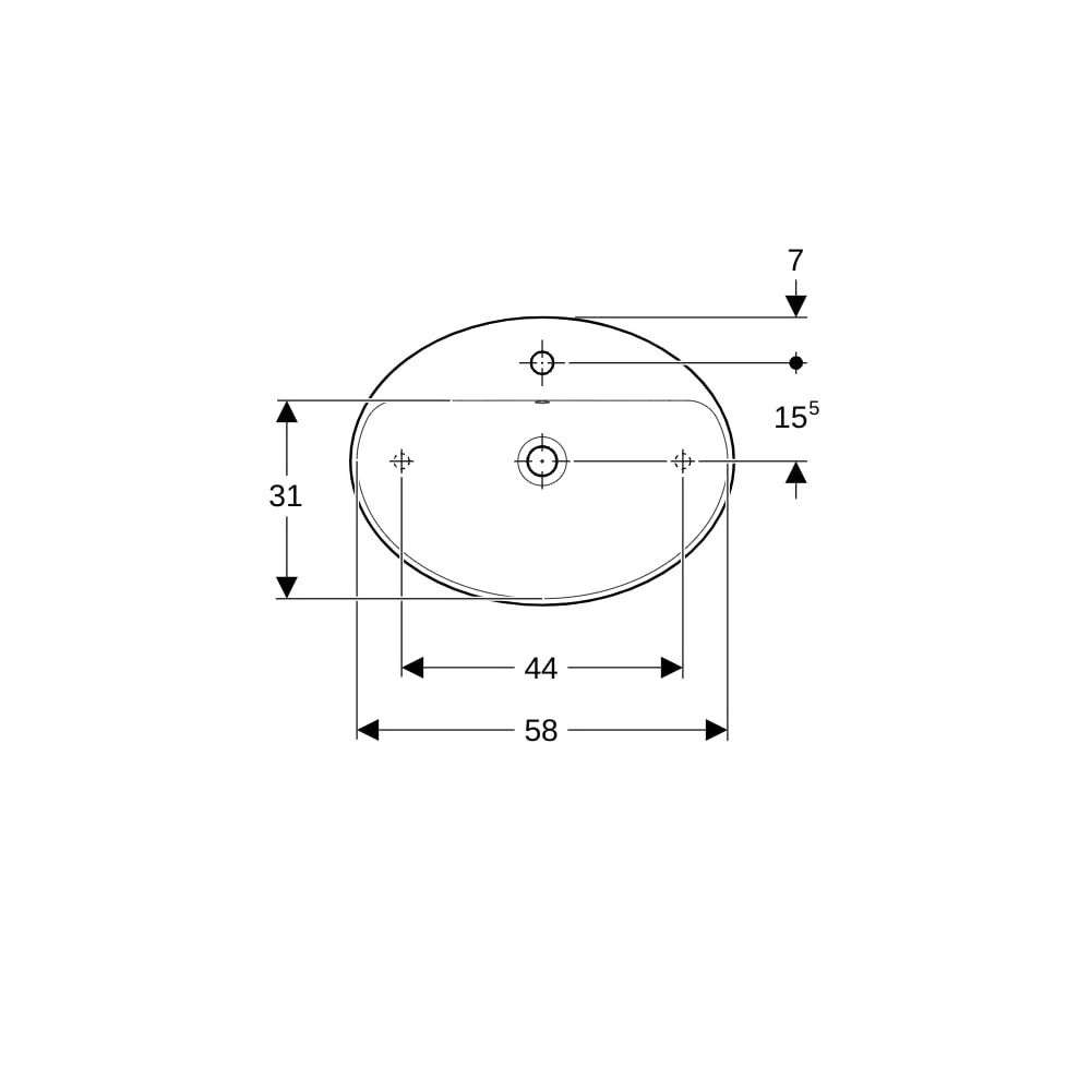 Geberit VariForm Aufsatzwaschtisch, oval, mit Hahnlochbank, Breite 60cm, Tiefe 45cm,... GEBERIT-500772012 4025416691914 (Abb. 7)