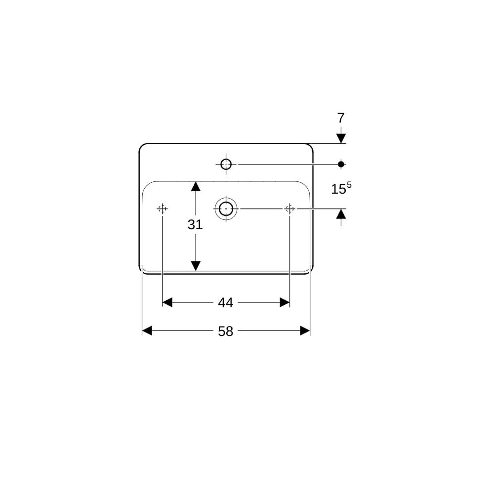 Geberit VariForm Aufsatzwaschtisch rechteckig, Hahnlochbank, B 60cm T 45cm Hahnloch ... GEBERIT-500781002 4025416303152 (Abb. 7)