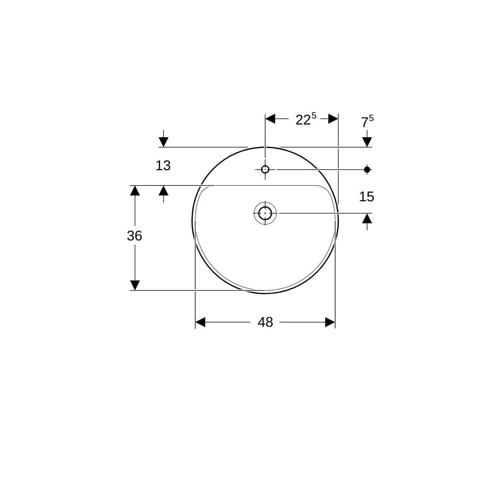 Geberit VariForm Halbeinbauwaschtisch rund Durchmesser 50cm, Hahnloch mittig, Überla... GEBERIT-500782012 4025416690641 (Abb. 7)