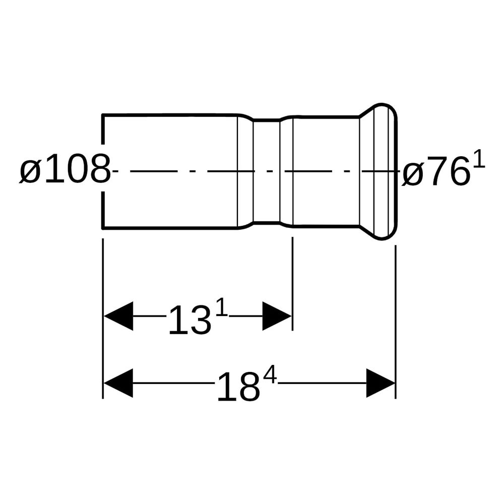 Geberit Mapress Therm Reduktion mit Einschubende D 108mm, D1 76,1mm, 42446... GEBERIT-42446 4025410096753 (Abb. 6)