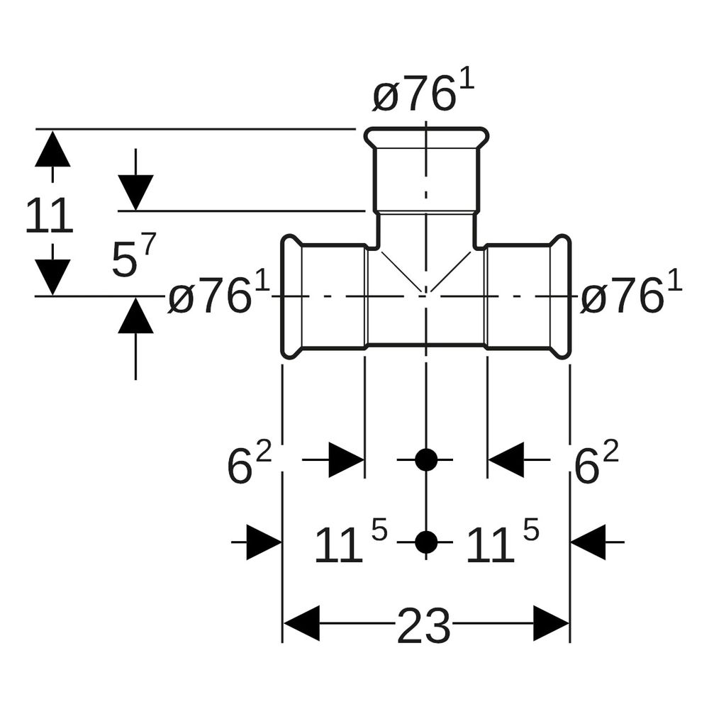 Geberit T-Stück Mapress C-Stahl egal, DN 65, 76,1mm, Stahl, verzinkt, 21009... GEBERIT-21009 4024723210092 (Abb. 7)