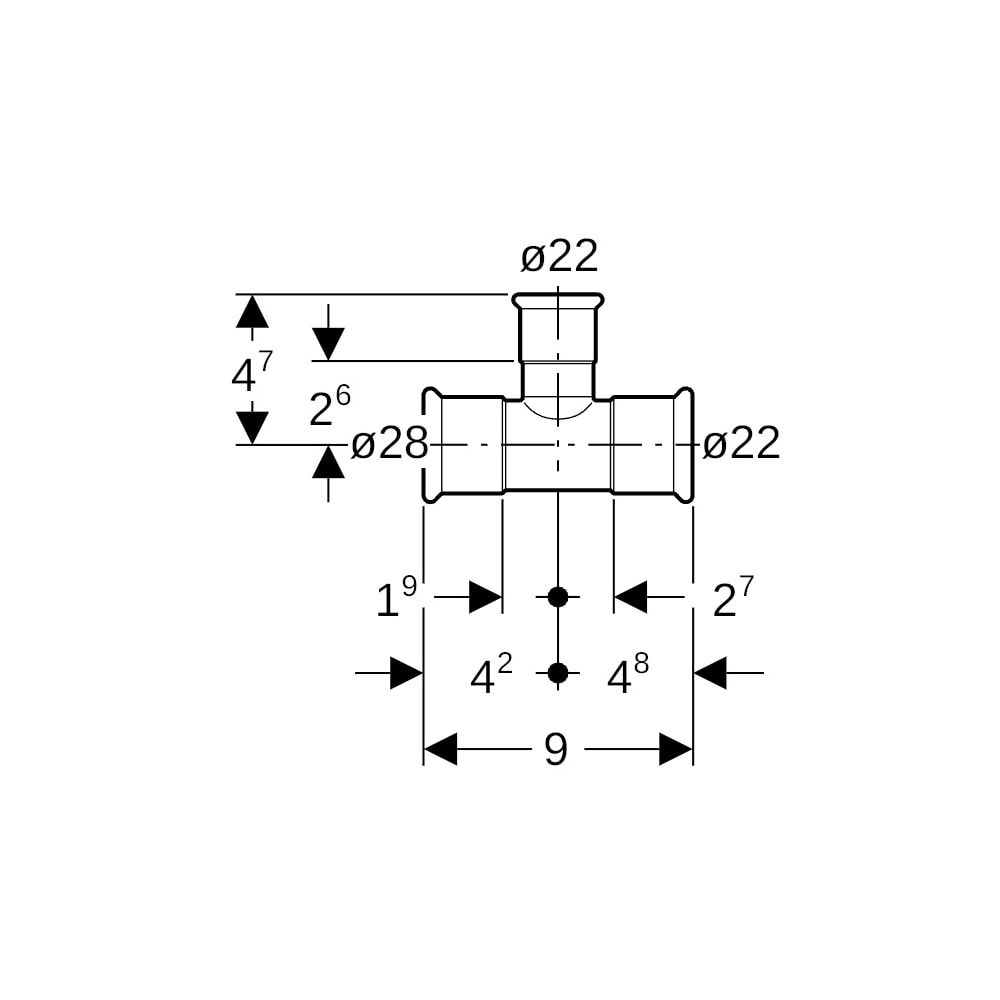 Geberit Mapress Edelstahl T-Stück reduziert d 28mm, d1 22mm, d2 22mm... GEBERIT-31234 4024723312345 (Abb. 5)