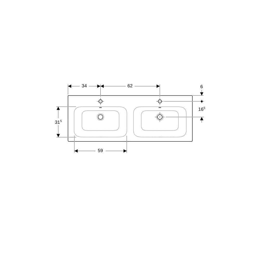 Geberit Renova Plan Doppelmöbelwaschtisch, Breite 130cm, Tiefe 48cm, Hahnloch mittig... GEBERIT-122230000 4022009368963 (Abb. 7)