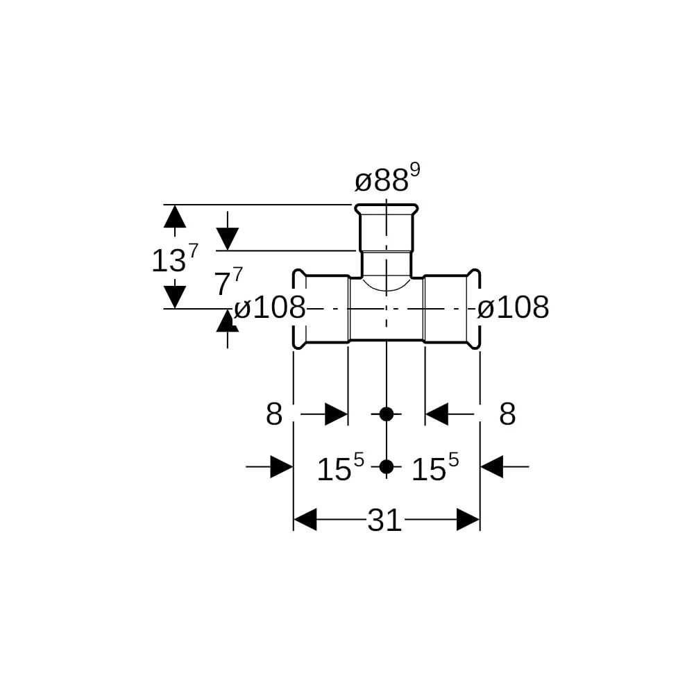 Geberit Mapress Edelstahl T-Stück reduziert d 108mm, d1 88,9mm, d2 108mm... GEBERIT-31250 4024723312505 (Abb. 5)