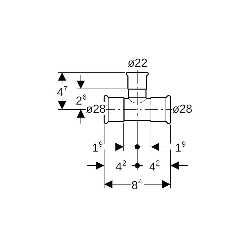 Geberit Mapress Edelstahl T-Stück reduziert, Gas, d 28mm, d1 22mm, d2 28mm... GEBERIT-34040 4024723340409 (Abb. 5)