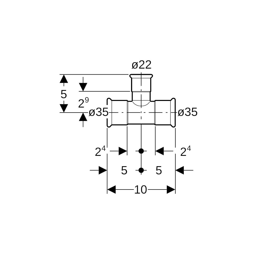 Geberit Mapress Edelstahl T-Stück reduziert LABS-frei, d 35mm, d1 22mm, d2 35mm... GEBERIT-81214 4024723812142 (Abb. 5)