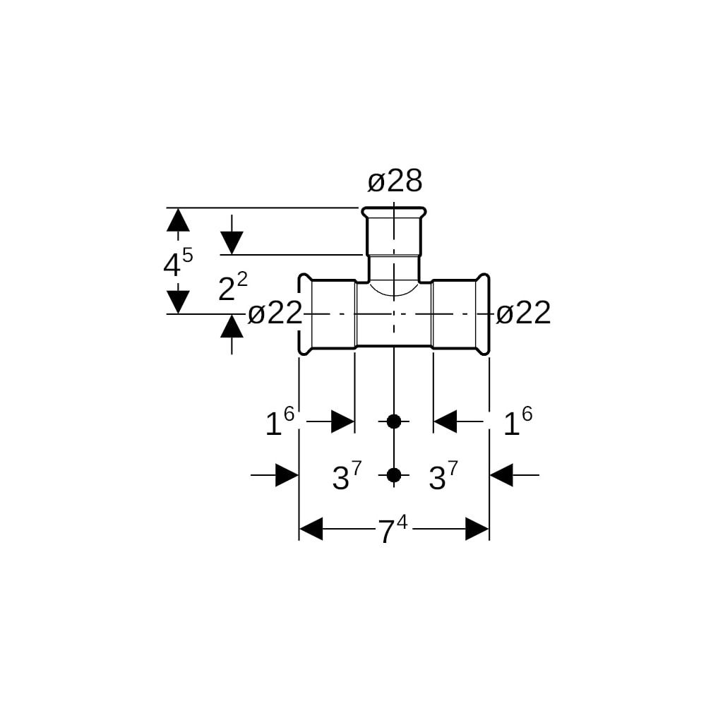 Geberit Mapress C-Stahl T-Stück reduziert, d 22mm, d1 28mm, d2 22mm... GEBERIT-21107 4024723211075 (Abb. 5)
