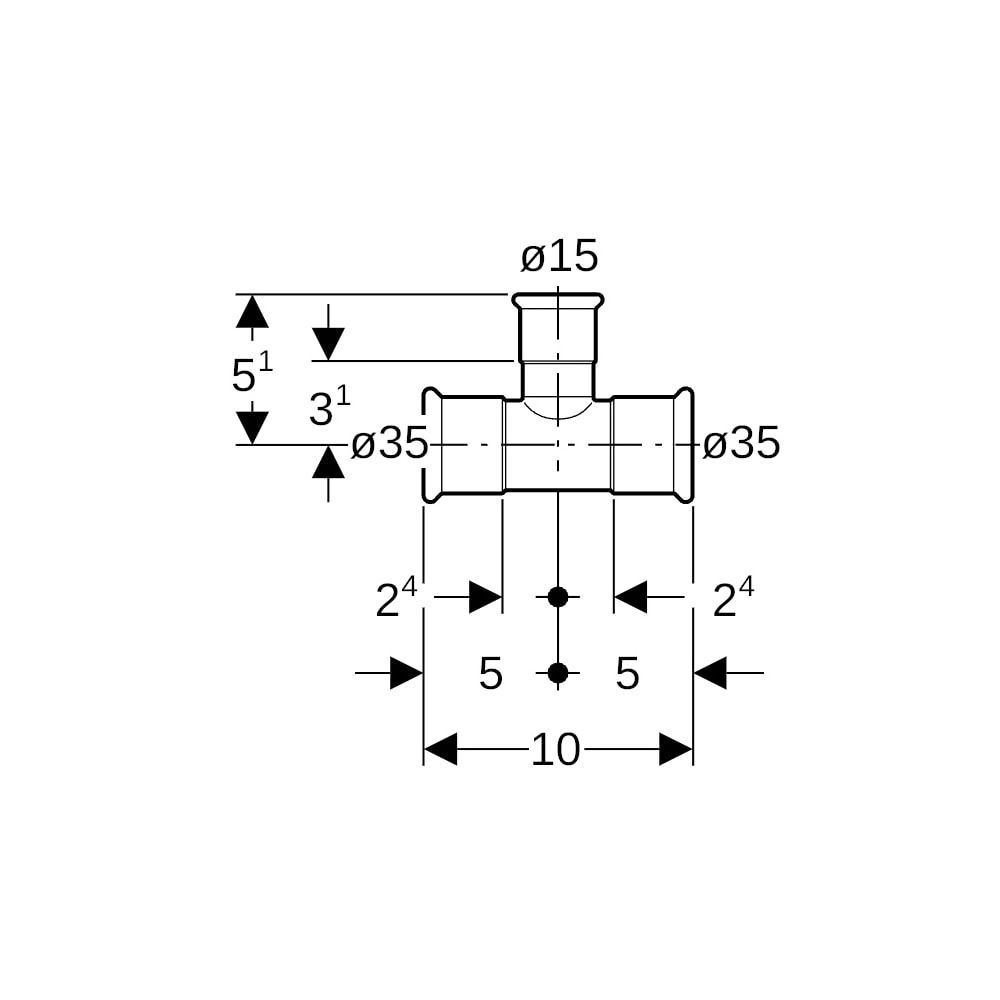 Geberit Mapress C-Stahl T-Stück reduziert, d 35mm, d1 15mm, d2 35mm... GEBERIT-21212 4024723212126 (Abb. 5)