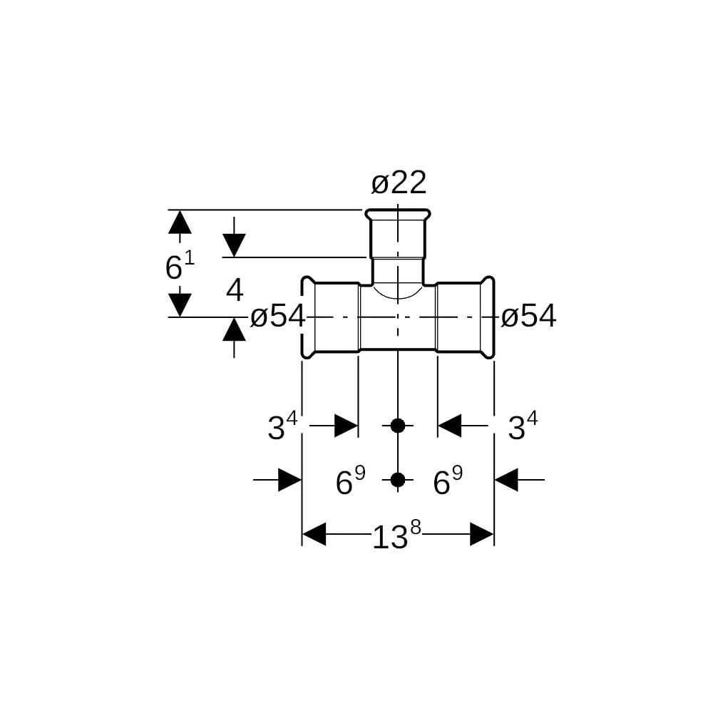 Geberit Mapress Kupfer T-Stück reduziert, d 54mm, d1 22mm, d2 54mm... GEBERIT-61227 4024723612278 (Abb. 5)