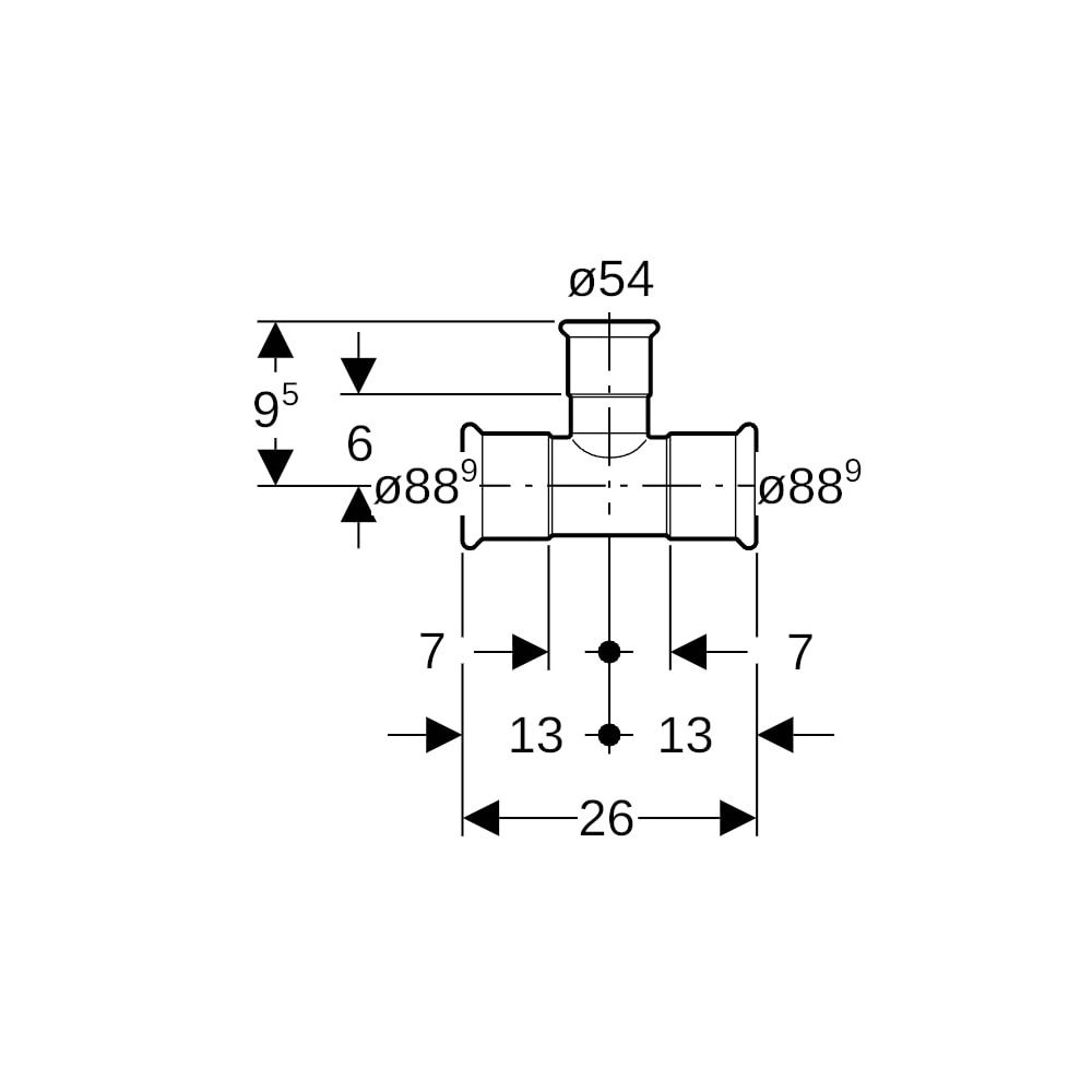 Geberit Mapress Kupfer T-Stück reduziert d 88,9mm, d1 54mm, d2 88,9mm... GEBERIT-61290 4024723612902 (Abb. 5)
