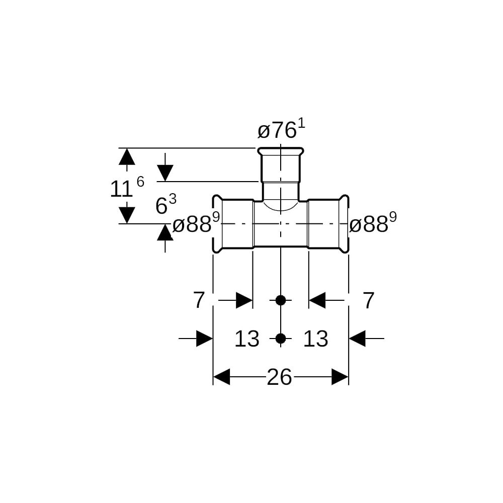 Geberit Mapress Kupfer T-Stück reduziert d 88,9mm, d1 76,1mm, d2 88,9mm... GEBERIT-61292 4024723612926 (Abb. 5)