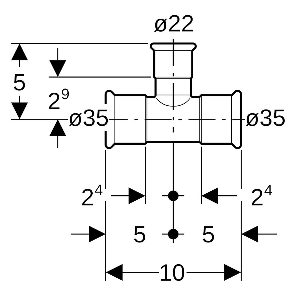 Geberit T-Stück Mapress Therm, 35x22x35mm, Edelstahl, 41214... GEBERIT-41214 4025410095909 (Abb. 6)