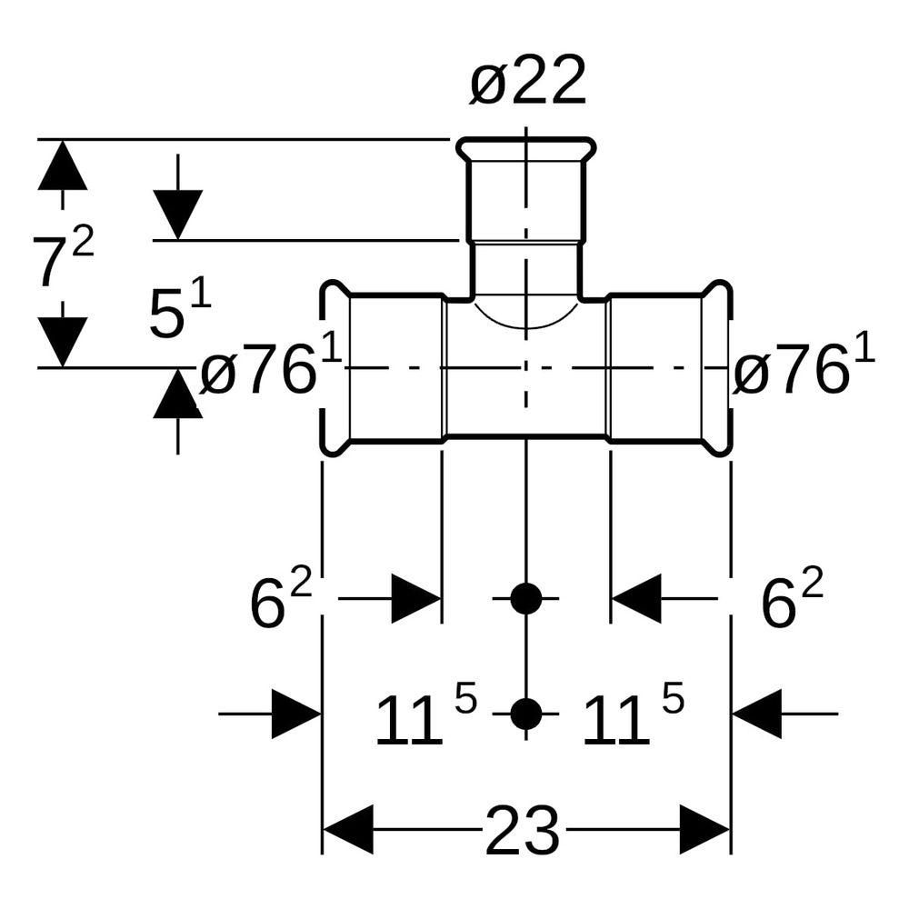 Geberit Mapress Therm T-Stück reduziert D 76,1mm, D1 22mm, D2 76,1mm, 41229... GEBERIT-41229 4025410095992 (Abb. 6)