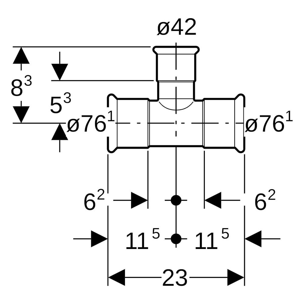 Geberit Mapress Therm T-Stück reduziert D 76,1mm, D1 42mm, D2 76,1mm, 41232... GEBERIT-41232 4064746040269 (Abb. 6)