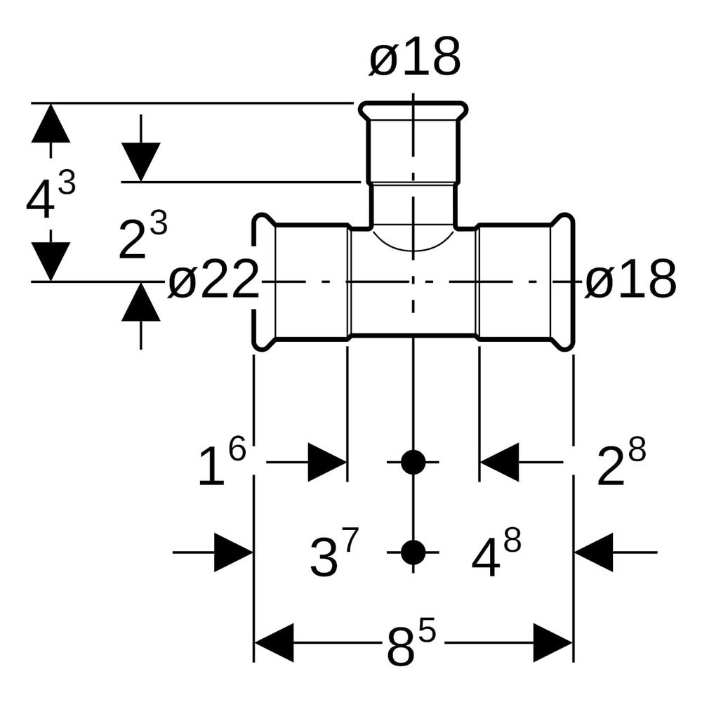Geberit T-Stück reduziert Mapress Therm, 22x18x18mm, Edelstahl, 41228... GEBERIT-41228 4064746047879 (Abb. 6)