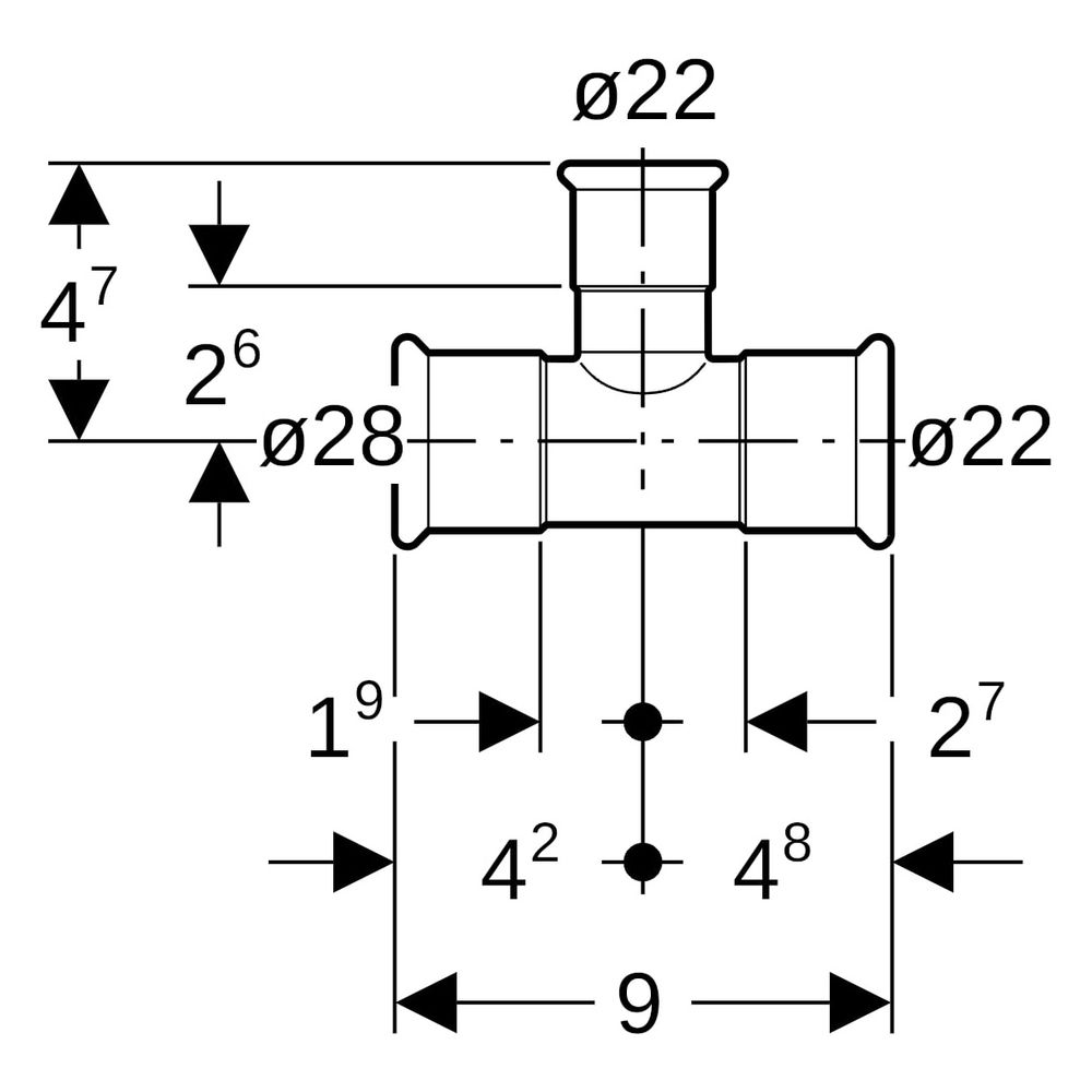 Geberit T-Stück Mapress Therm, 28x22x22mm, Edelstahl, Edelstahl, 41234... GEBERIT-41234 4064746047947 (Abb. 6)