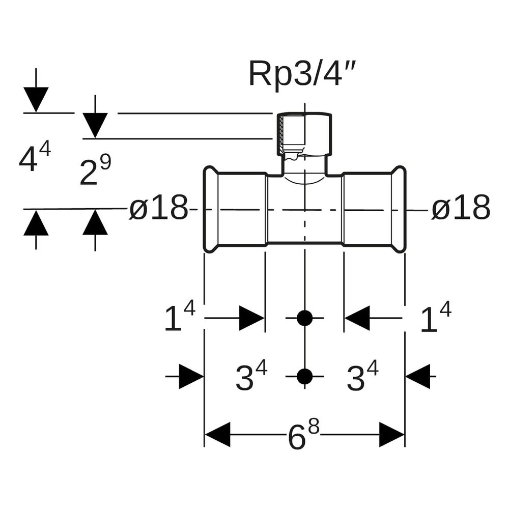 Geberit Mapress Edelstahl T-Stück mit Innengewinde D 18mm, Rp 3/4", D1 18mm... GEBERIT-31306 4024723313069 (Abb. 7)